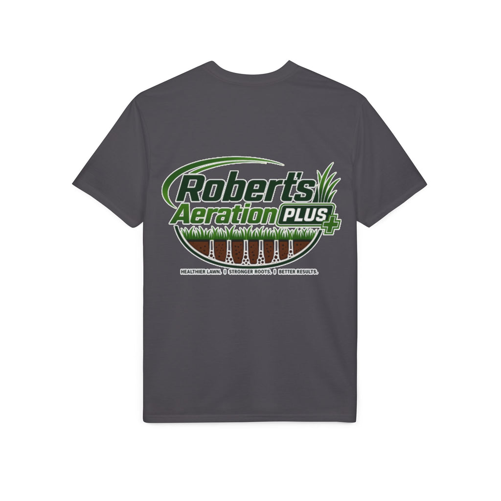 Roberts Aeration Plus Performance T‑Shirt — Lawn Care Logo Tee