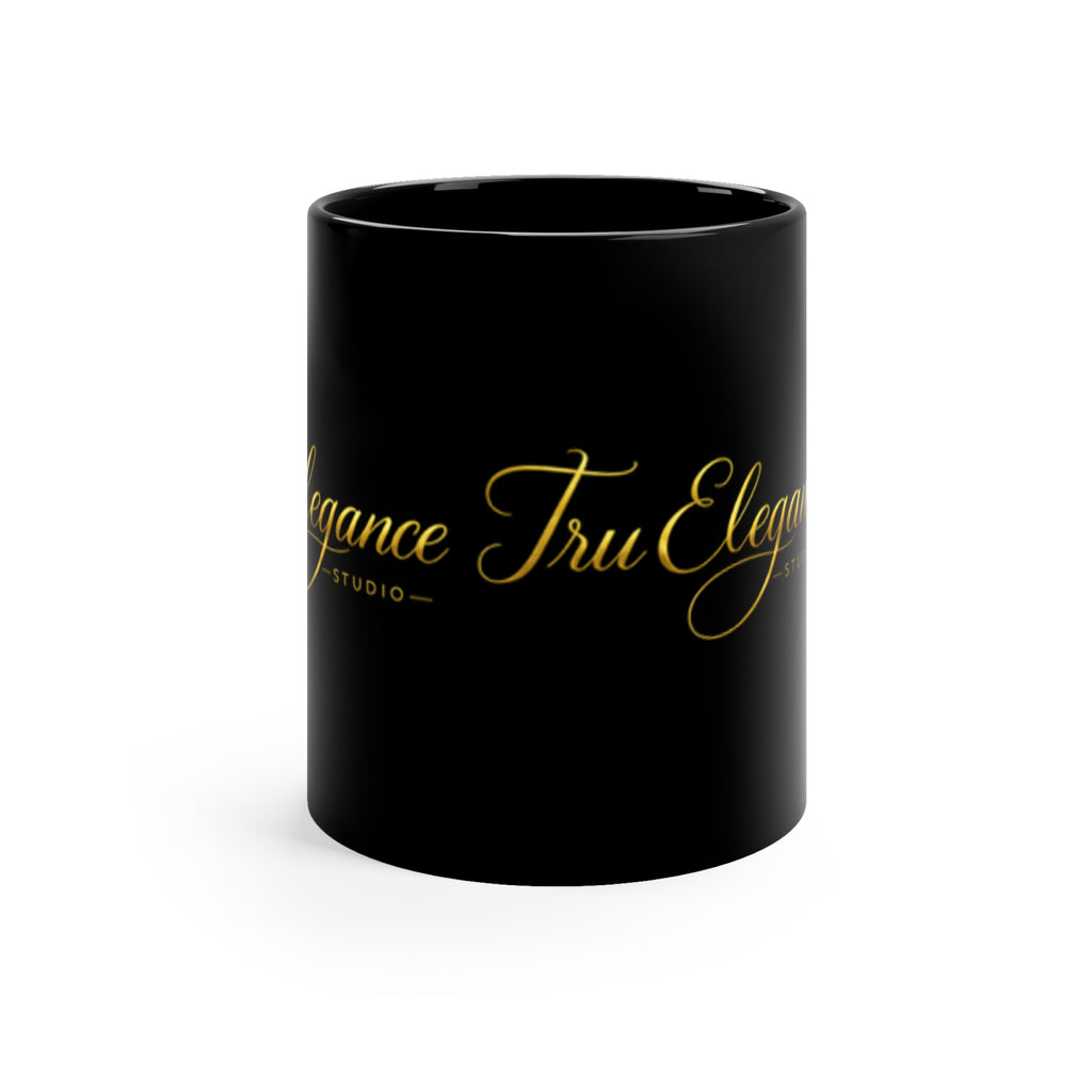 Elegant Gold Script Logo Black Coffee Mug — TruElegance 11oz