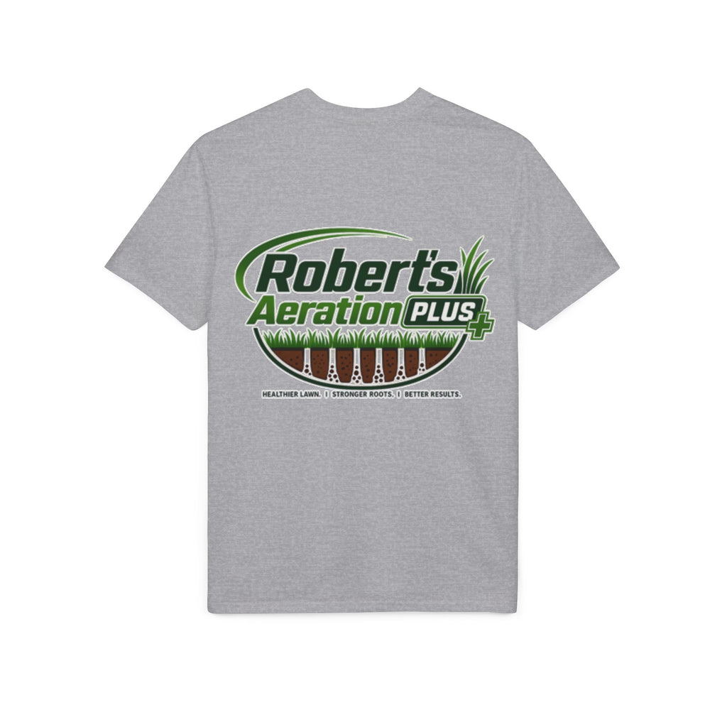 Roberts Aeration Plus Performance T‑Shirt — Lawn Care Logo Tee