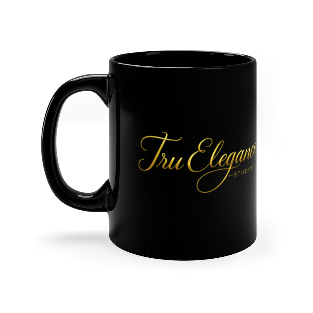 Elegant Gold Script Logo Black Coffee Mug — TruElegance 11oz