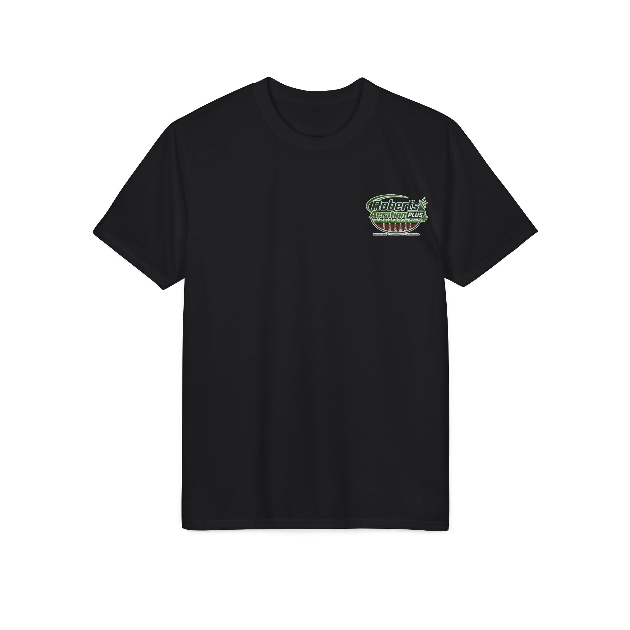 Roberts Aeration Plus Performance T‑Shirt — Lawn Care Logo Tee