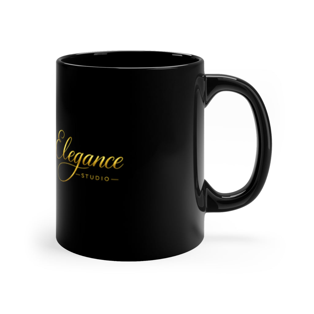 Elegant Gold Script Logo Black Coffee Mug — TruElegance 11oz
