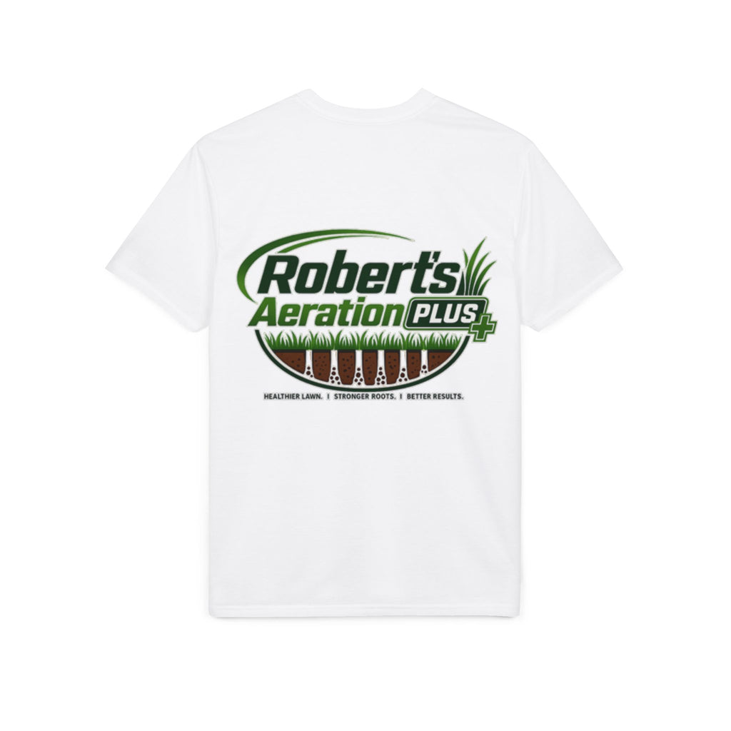 Roberts Aeration Plus Performance T‑Shirt — Lawn Care Logo Tee