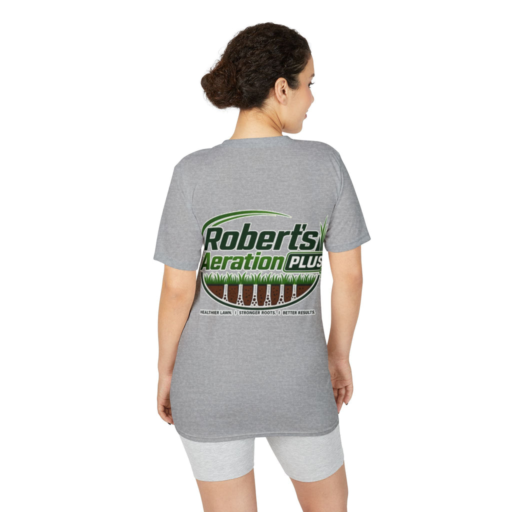 Roberts Aeration Plus Performance T‑Shirt — Lawn Care Logo Tee