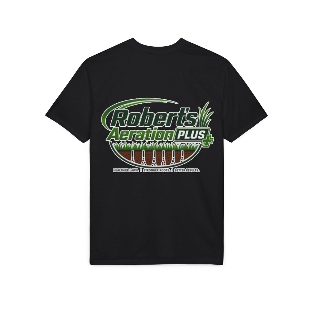 Roberts Aeration Plus Performance T‑Shirt — Lawn Care Logo Tee