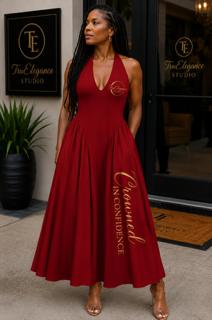 Crowned in Confidence Halter Neck Midi Dress with Pockets